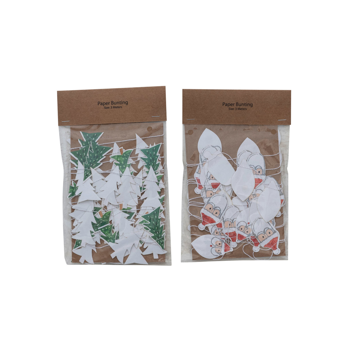 118"L Printed Recycled Paper Tree/Santa Garland, Multi Color, 2 Styles
