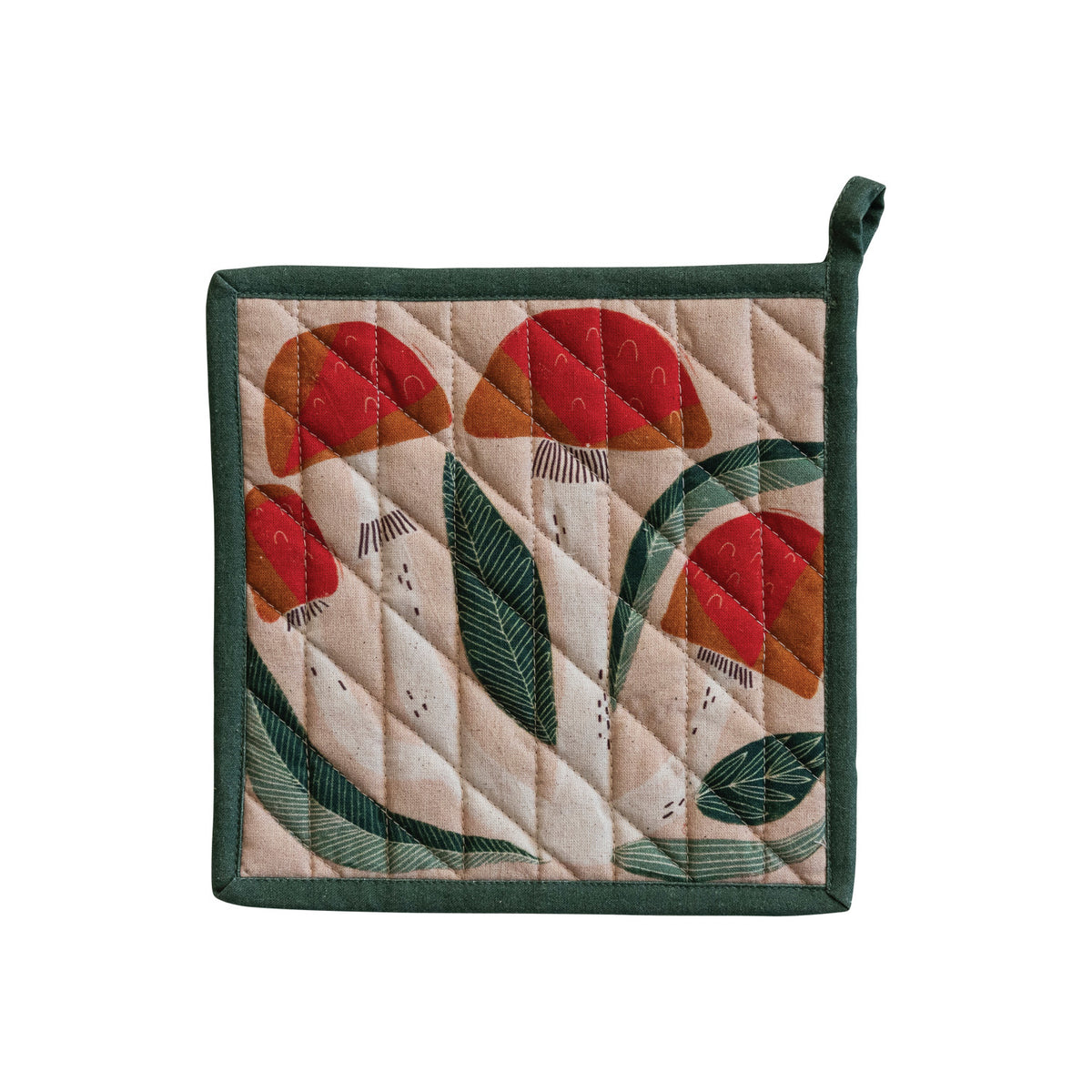 Quilted Cotton Pot Holder | Mushrooms