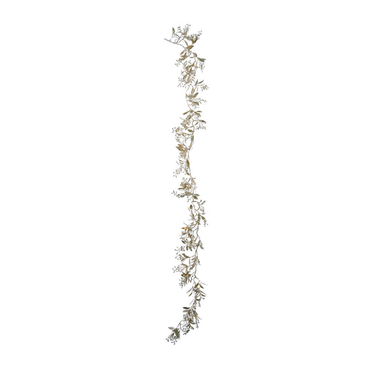 Faux Leaves & Berries Garland, Antique Silver Finish
